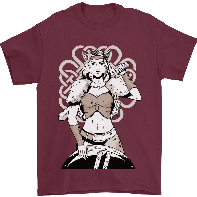 A Female Viking Shield Maiden Warrior Mens T-Shirt 100% Cotton Maroon