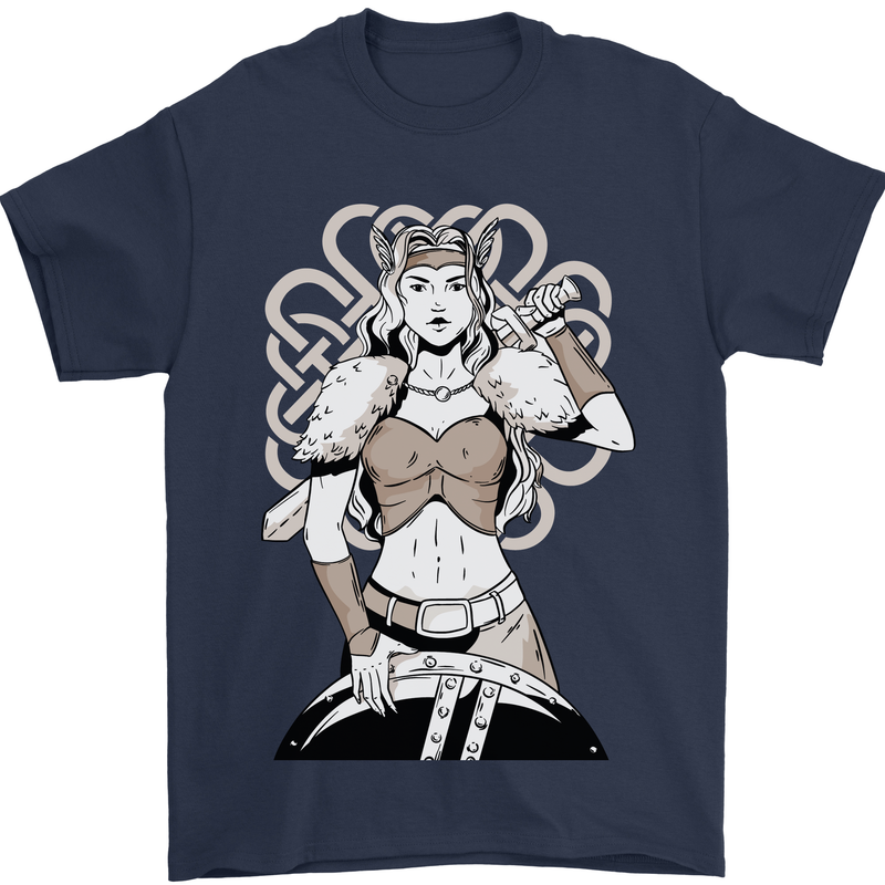 A Female Viking Shield Maiden Warrior Mens T-Shirt 100% Cotton Navy Blue