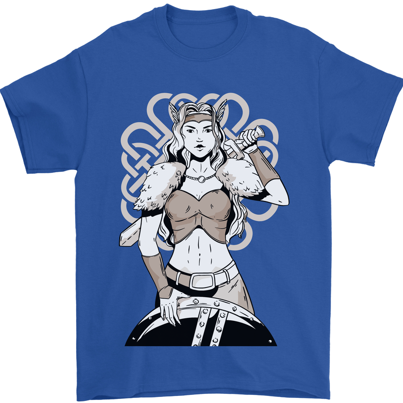 A Female Viking Shield Maiden Warrior Mens T-Shirt 100% Cotton Royal Blue