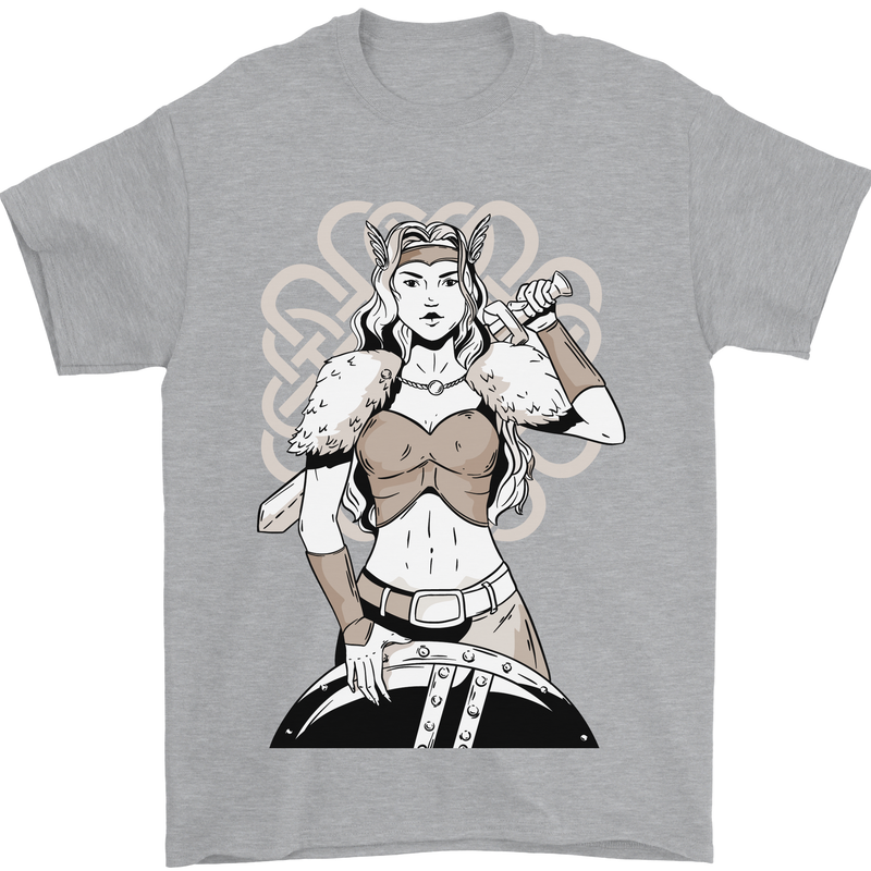 A Female Viking Shield Maiden Warrior Mens T-Shirt 100% Cotton Sports Grey