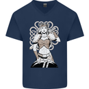 A Female Viking Shield Maiden Warrior Mens V-Neck Cotton T-Shirt Navy Blue