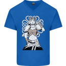 A Female Viking Shield Maiden Warrior Mens V-Neck Cotton T-Shirt Royal Blue