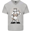 A Female Viking Shield Maiden Warrior Mens V-Neck Cotton T-Shirt Sports Grey