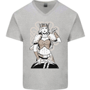A Female Viking Shield Maiden Warrior Mens V-Neck Cotton T-Shirt Sports Grey