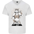 A Female Viking Shield Maiden Warrior Mens V-Neck Cotton T-Shirt White