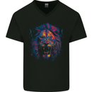 A Ferocious Lion Mens V-Neck Cotton T-Shirt Black
