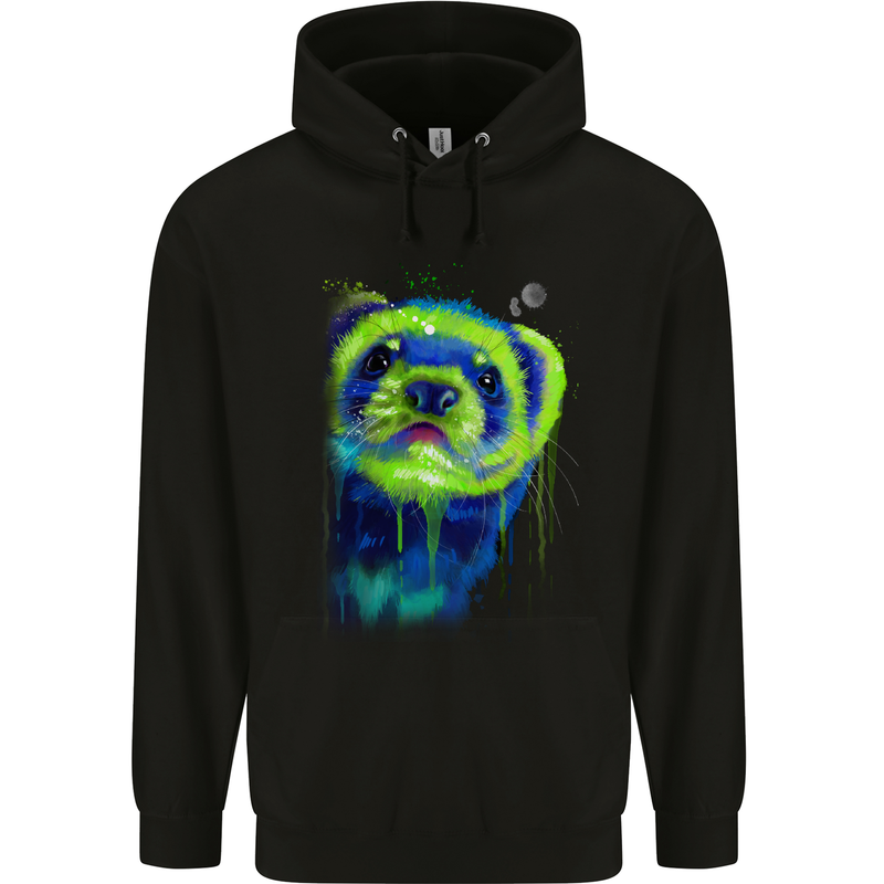 A Ferret Watercolour Childrens Kids Hoodie Black
