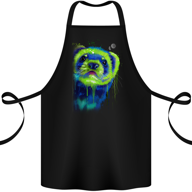A Ferret Watercolour Cotton Apron 100% Organic Black