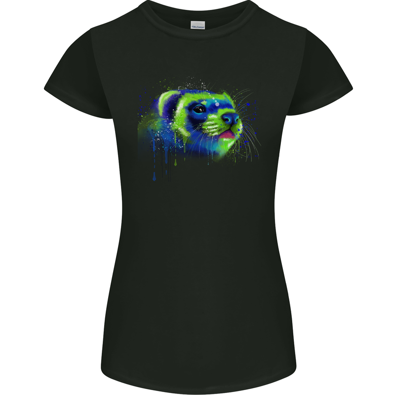 A Ferret Watercolour Womens Petite Cut T-Shirt Black