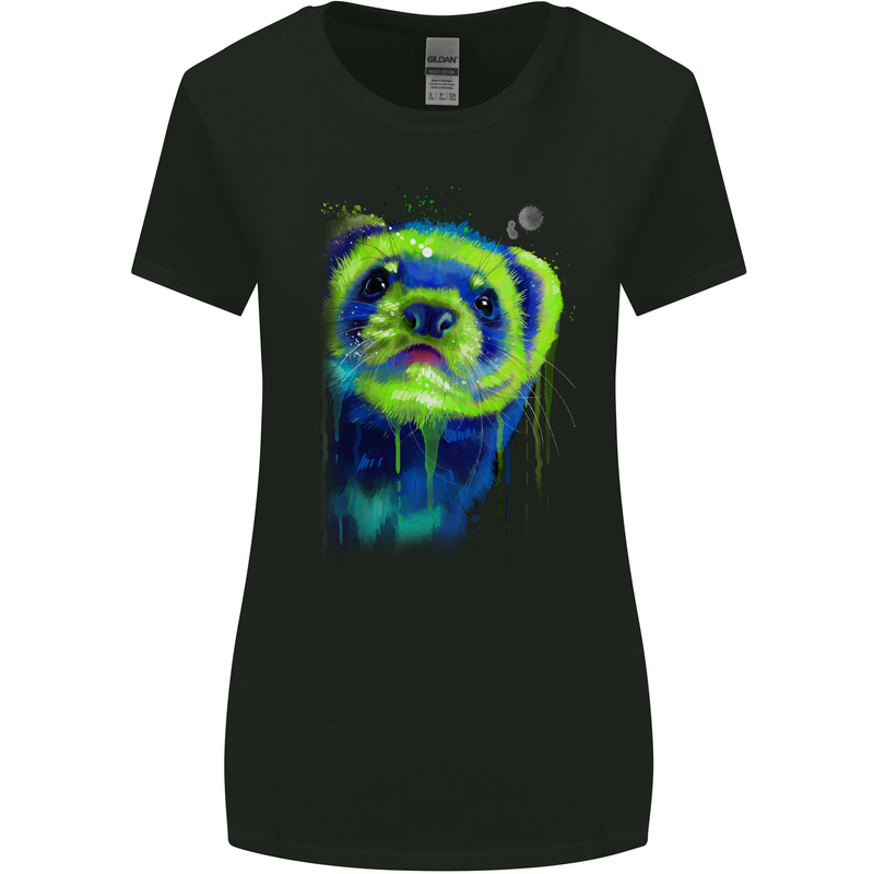 A Ferret Watercolour Womens Wider Cut T-Shirt Black