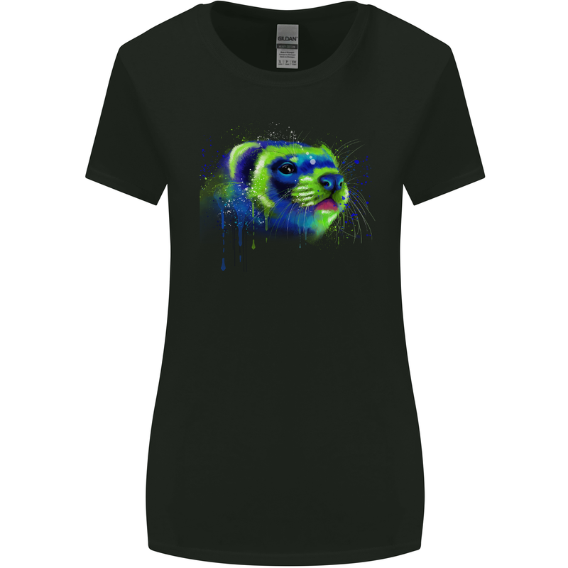 A Ferret Watercolour Womens Wider Cut T-Shirt Black