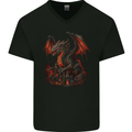 A Fierce Fantasy Dragon Mens V-Neck Cotton T-Shirt Black