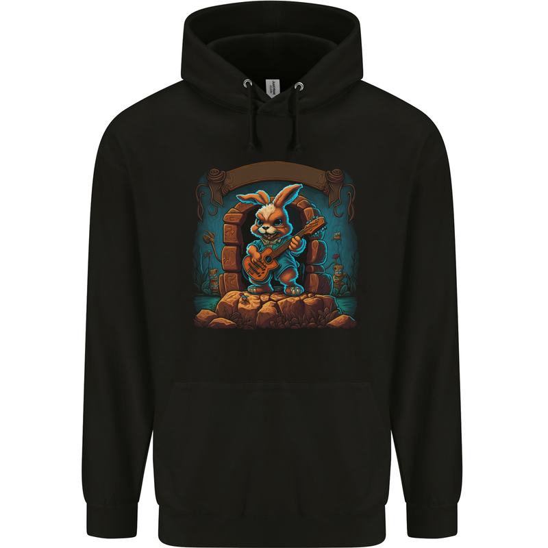 A Fierce Rabbit Playing the Guitar Rock Music Childrens Kids Hoodie Black