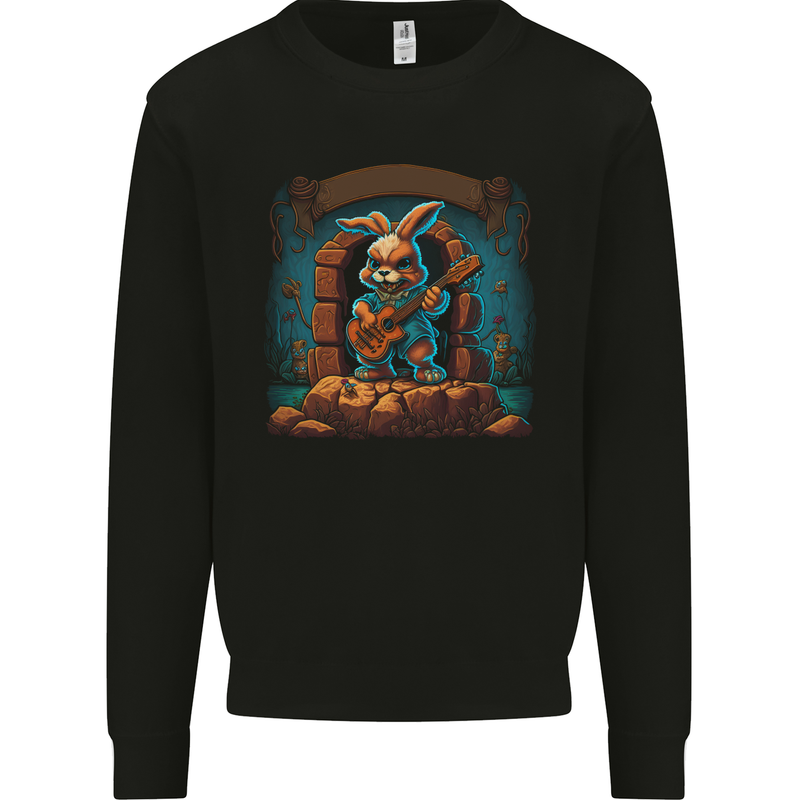 A Fierce Rabbit Playing the Guitar Rock Music Kids Sweatshirt Jumper Black