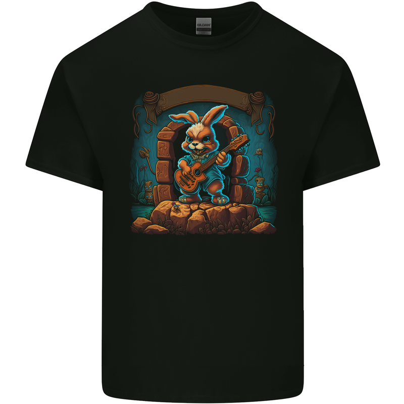 A Fierce Rabbit Playing the Guitar Rock Music Kids T-Shirt Childrens Black