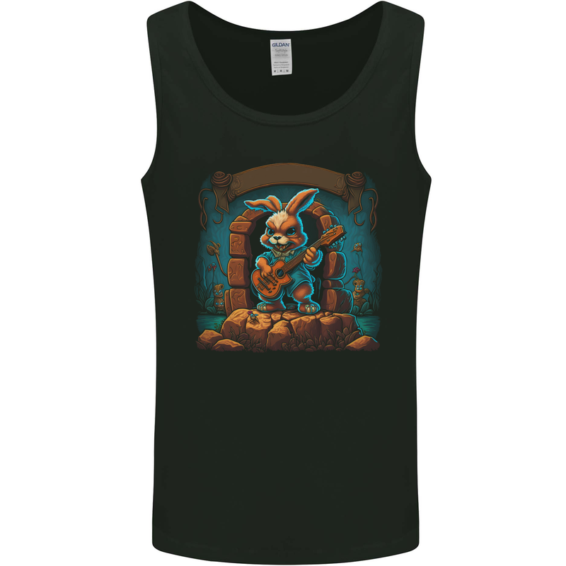 A Fierce Rabbit Playing the Guitar Rock Music Mens Vest Tank Top Black
