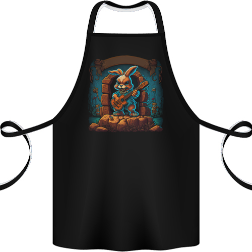 A Fierce Rabbit Playing the Guitar Rock Music Mens Womens Kids Unisex Black Apron 100% Cotton