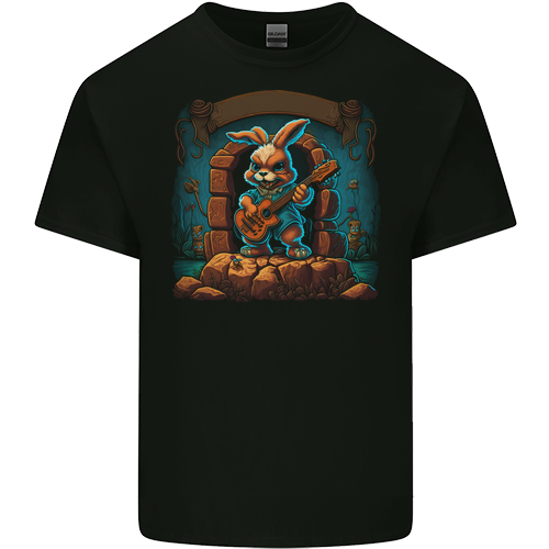 A Fierce Rabbit Playing the Guitar Rock Music Mens Womens Kids Unisex Black Kids T-Shirt