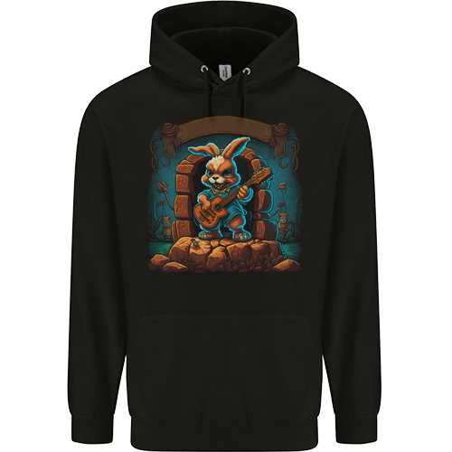 A Fierce Rabbit Playing the Guitar Rock Music Mens Womens Kids Unisex Black Mens Hoodie