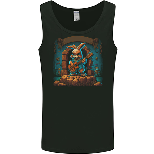 A Fierce Rabbit Playing the Guitar Rock Music Mens Womens Kids Unisex Black Mens Vest