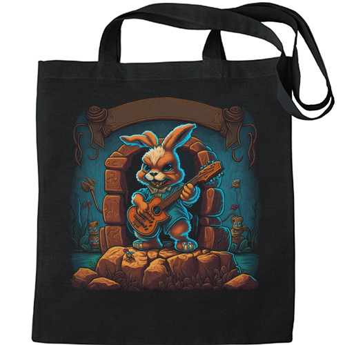 A Fierce Rabbit Playing the Guitar Rock Music Mens Womens Kids Unisex Black Tote Bag