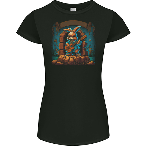 A Fierce Rabbit Playing the Guitar Rock Music Mens Womens Kids Unisex Black Womens Junior Fit