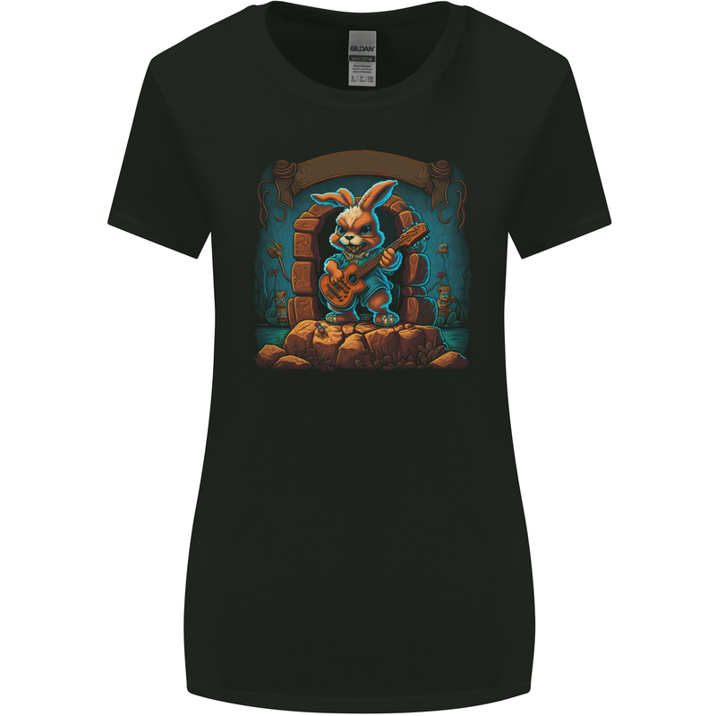 A Fierce Rabbit Playing the Guitar Rock Music Womens Wider Cut T-Shirt Black