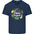 A Filthy Vegan Mens V-Neck Cotton T-Shirt Navy Blue