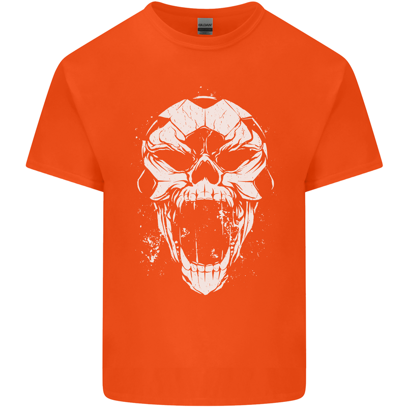 A Football Skull Footy Soccer Kids T-Shirt Childrens Orange