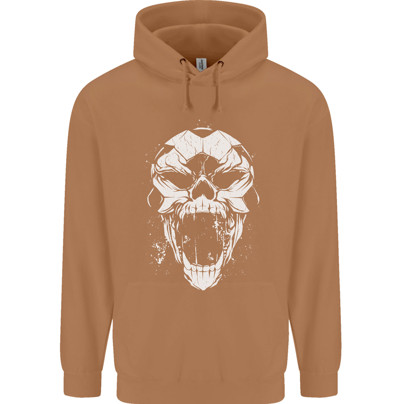 A Football Skull Footy Soccer Mens 80% Cotton Hoodie Caramel Latte
