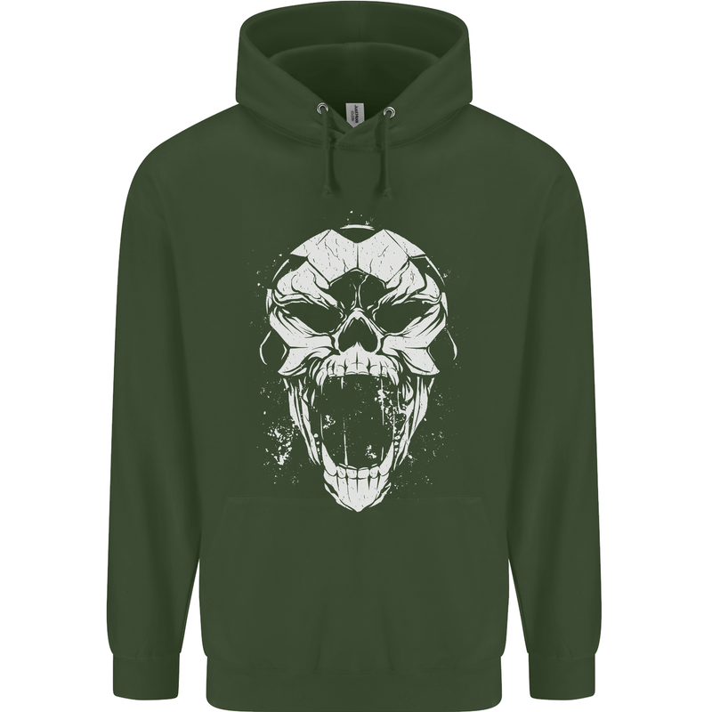A Football Skull Footy Soccer Mens 80% Cotton Hoodie Forest Green