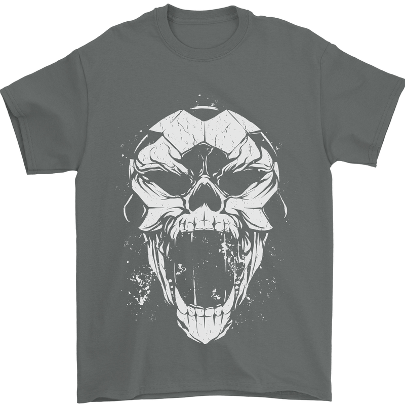 A Football Skull Footy Soccer Mens T-Shirt 100% Cotton Charcoal