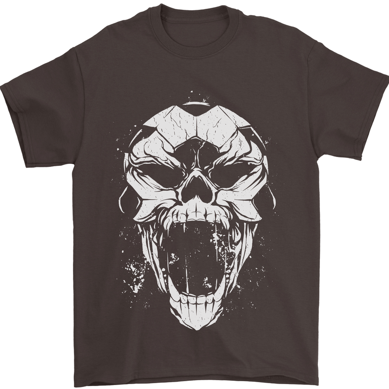 A Football Skull Footy Soccer Mens T-Shirt 100% Cotton Dark Chocolate