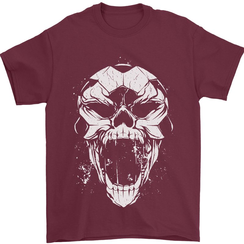 A Football Skull Footy Soccer Mens T-Shirt 100% Cotton Maroon