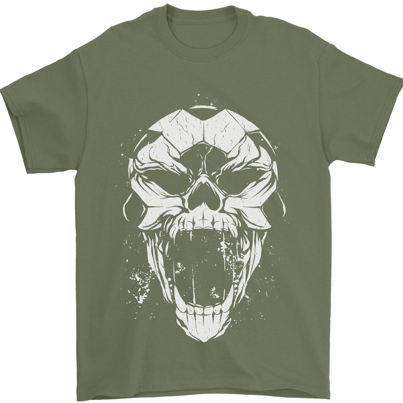 A Football Skull Footy Soccer Mens T-Shirt 100% Cotton Military Green