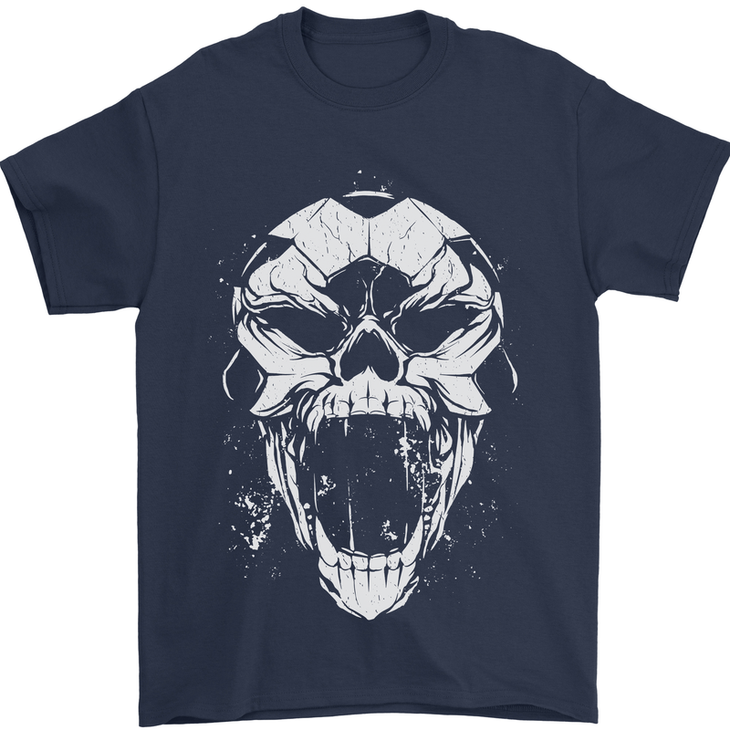 A Football Skull Footy Soccer Mens T-Shirt 100% Cotton Navy Blue