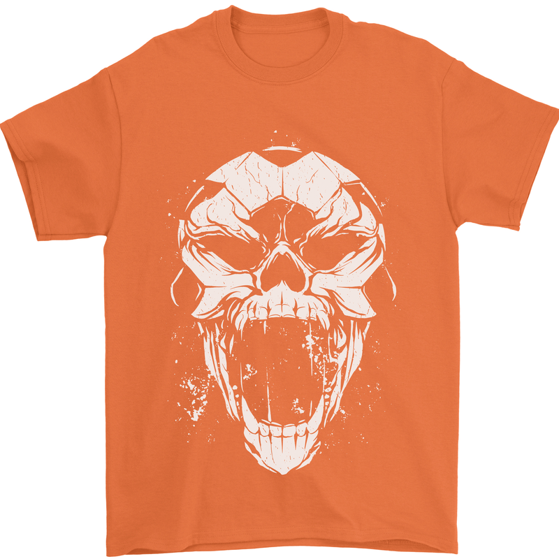 A Football Skull Footy Soccer Mens T-Shirt 100% Cotton Orange