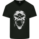A Football Skull Footy Soccer Mens V-Neck Cotton T-Shirt Black