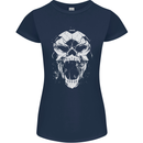 A Football Skull Footy Soccer Womens Petite Cut T-Shirt Navy Blue