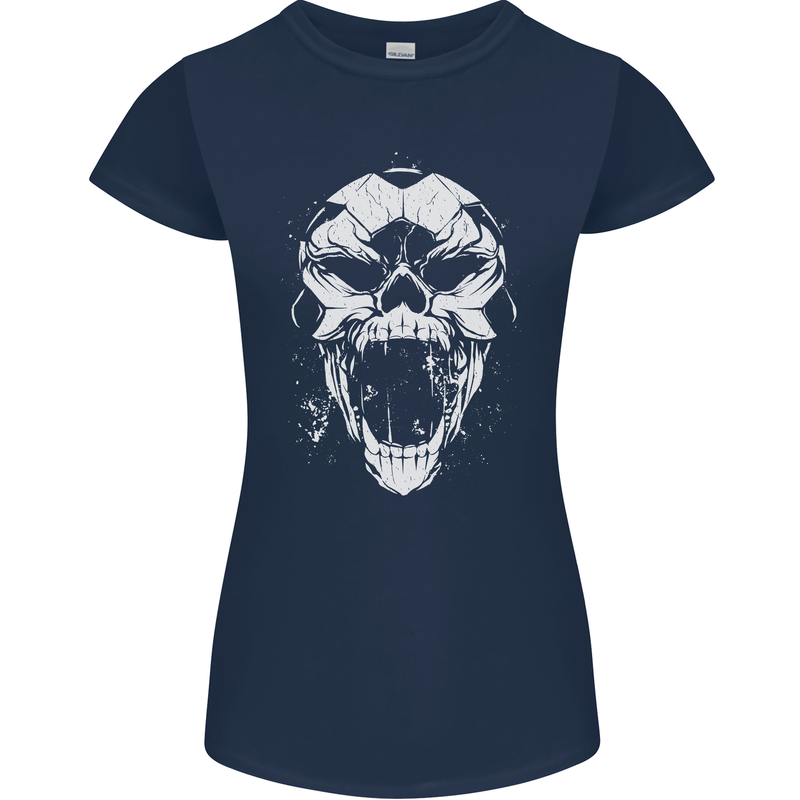 A Football Skull Footy Soccer Womens Petite Cut T-Shirt Navy Blue