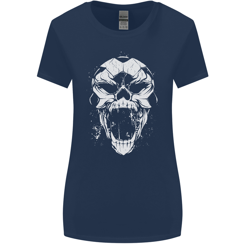 A Football Skull Footy Soccer Womens Wider Cut T-Shirt Navy Blue