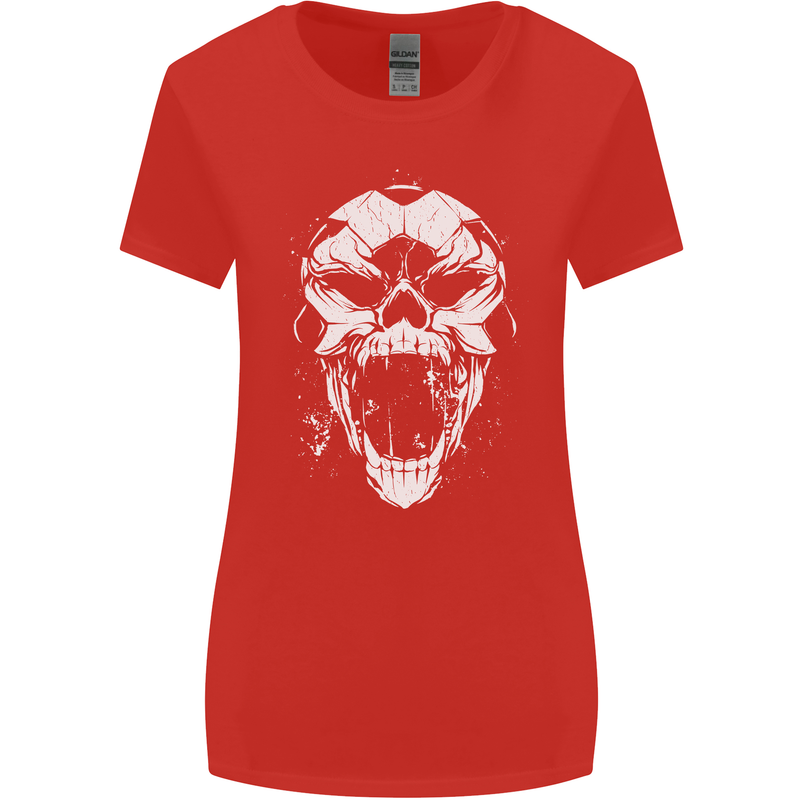 A Football Skull Footy Soccer Womens Wider Cut T-Shirt Red