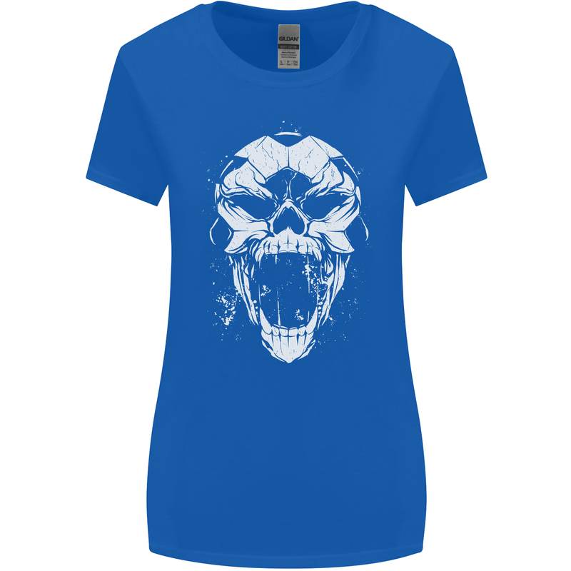 A Football Skull Footy Soccer Womens Wider Cut T-Shirt Royal Blue