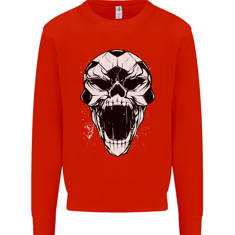 A Football Skull Soccer Footy Kids Sweatshirt Jumper Bright Red