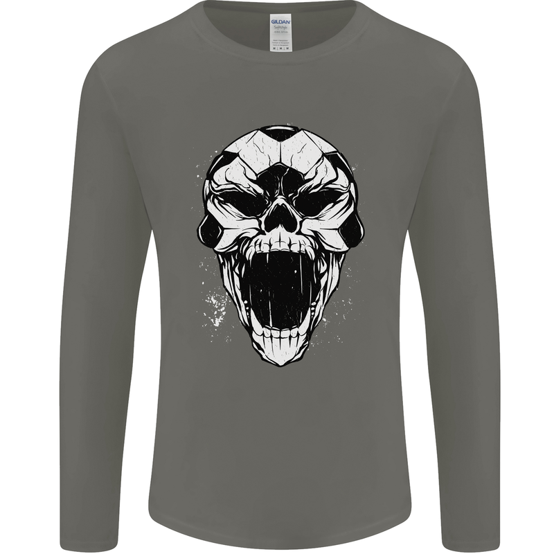 A Football Skull Soccer Footy Mens Long Sleeve T-Shirt Charcoal