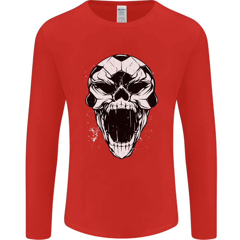 A Football Skull Soccer Footy Mens Long Sleeve T-Shirt Red