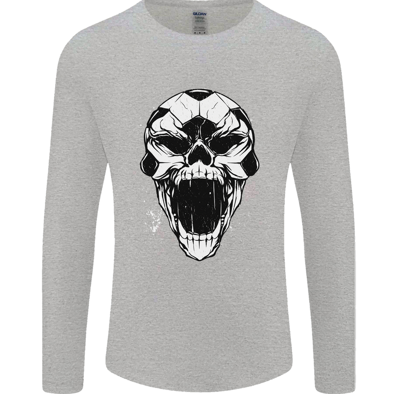 A Football Skull Soccer Footy Mens Long Sleeve T-Shirt Sports Grey
