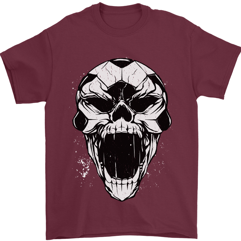 A Football Skull Soccer Footy Mens T-Shirt 100% Cotton Maroon