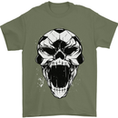 A Football Skull Soccer Footy Mens T-Shirt 100% Cotton Military Green