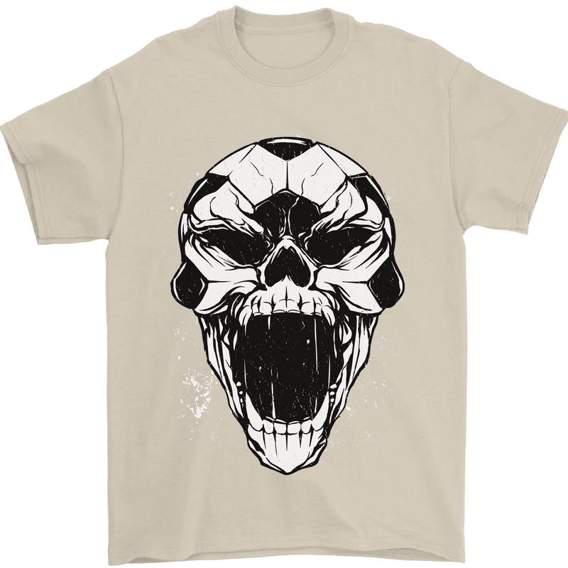 A Football Skull Soccer Footy Mens T-Shirt 100% Cotton Sand